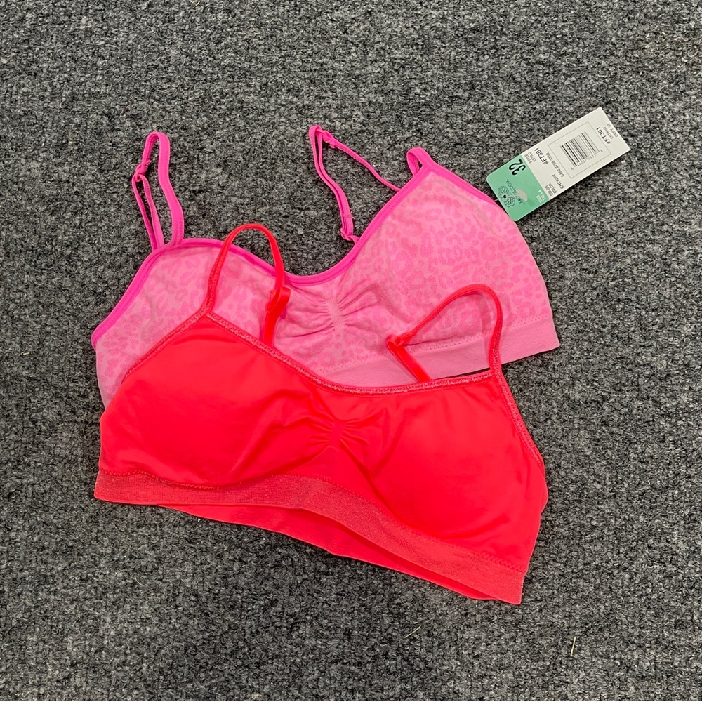 NWT Fruit of the Loom Girl’s Pink & Bright Orange Training Bra Sz 32